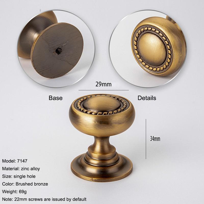 1Pcs Retro Wardrobe&Kitchen Cabinet Pull Antique-Bronze Cabinet Handle American Single-hole Drawer Knob Furniture Handle