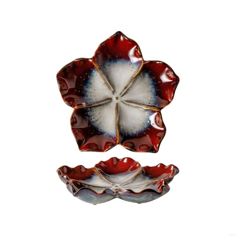Flower Ceramic Catchall Tray, Trinket Jewelry Plate Dish for Rings Glasses and Small Essential with Glazed Finish