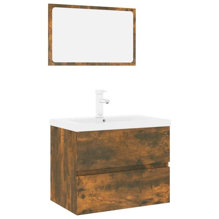 VidaXL Meubles de Salle de Bain Meuble sous Évier Miroir Armoire de Lavabo Armoire de Rangement Intérieur Chêne Fumé Bois 3152876