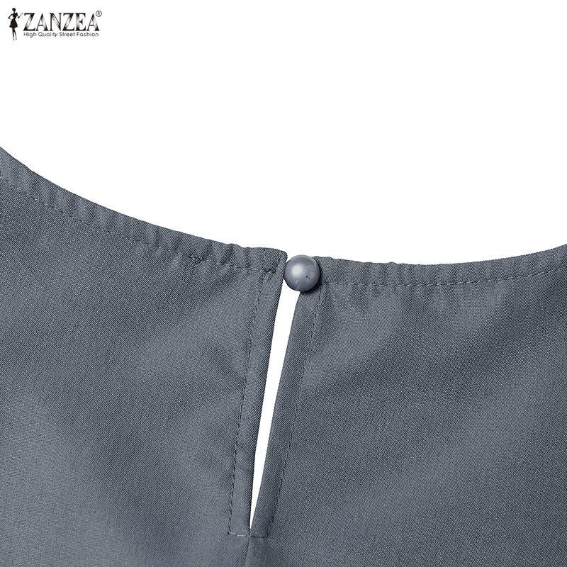 ZANZEA Vestido Casual de Verano para Mujer de Manga Corta y Color Sólido con Cuello Redondo