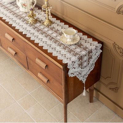 Weißer Spitzentischläufer Lange Französische Tischdecke Kaffeetisch TV-Schrank Schuhschrank Sideboard Abdeckung Handtuch