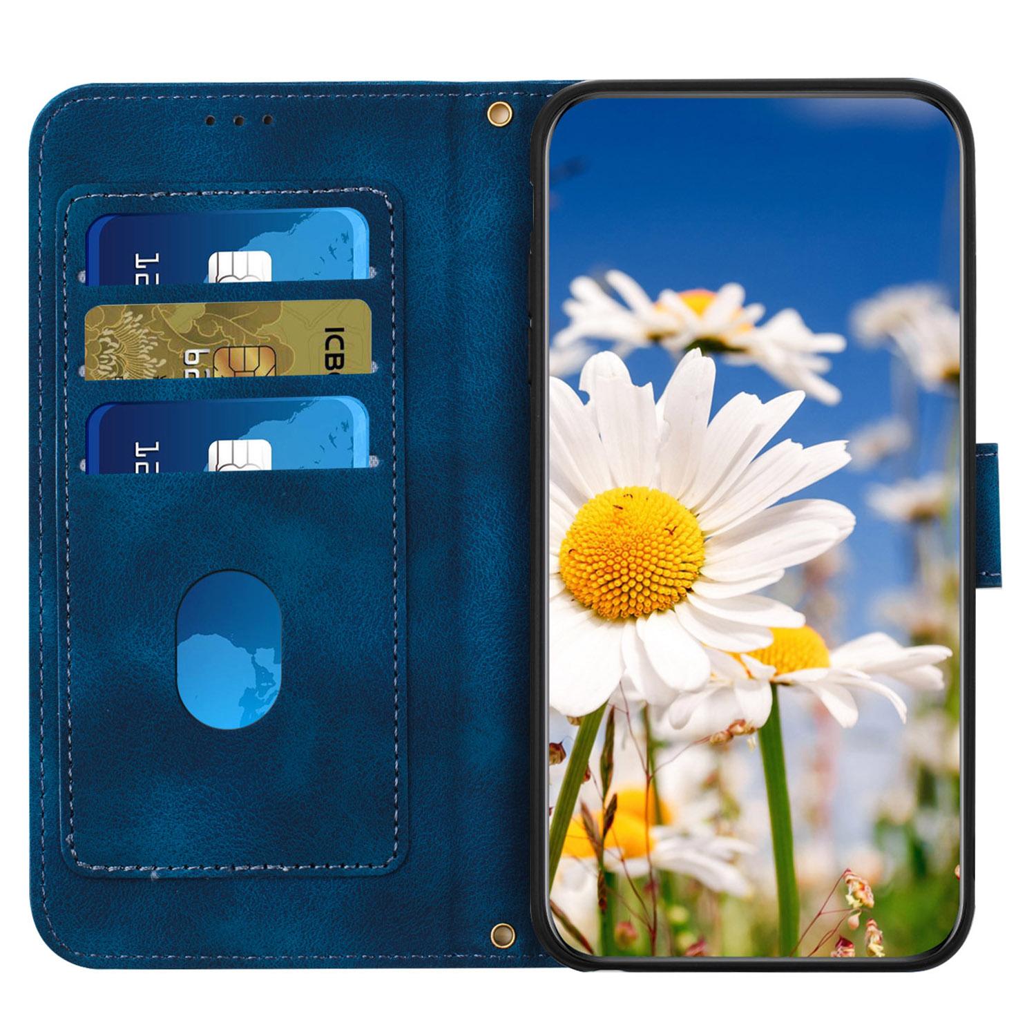 

For Google Pixel 8a Phone Case Flower Pattern Stand Cover Dark Blue