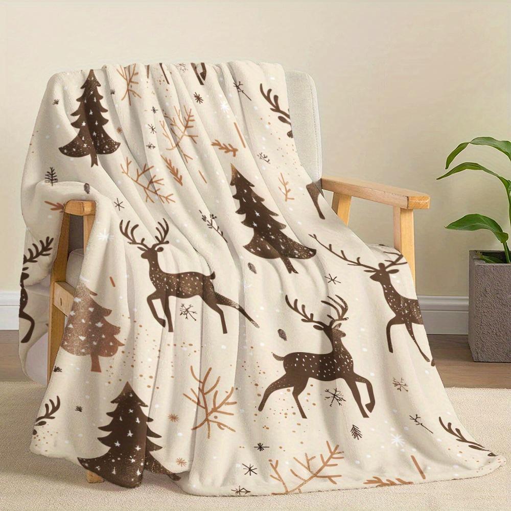 Reindeer Tree Christmas Blanket Flannel With Festive Reindeer Christmas Trees Snowflakes And Elegant Patterns For Relaxing