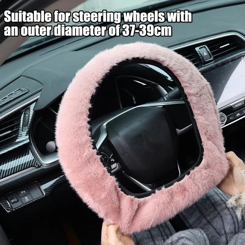 Car Plush Steering Wheel Cover No Inner Ring Winter Warm Soft Non-slip Steer Wheel Protector 37-39cm Steering Wheel Accessories