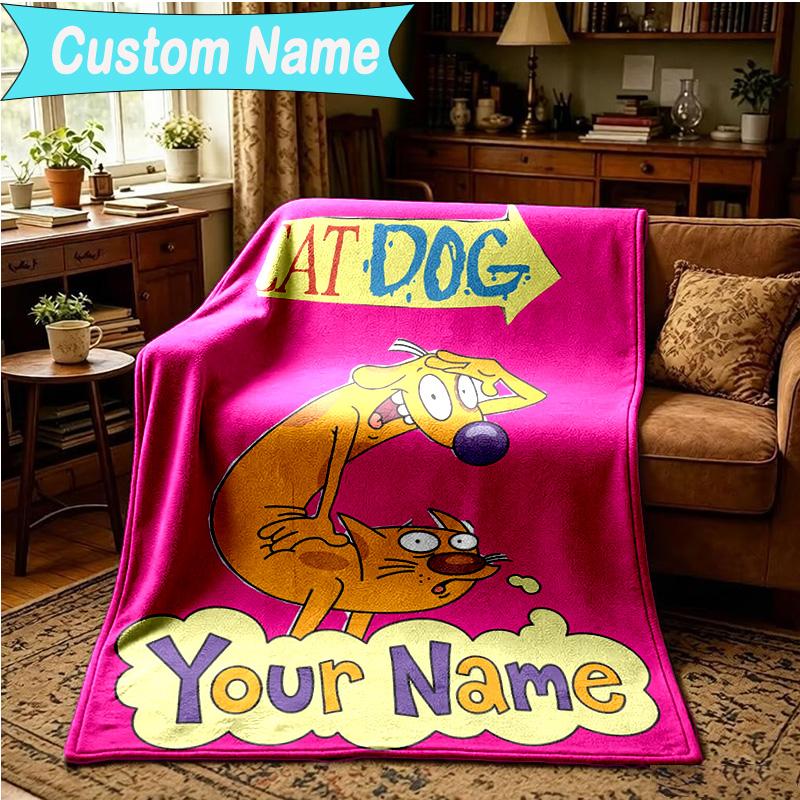1PC Custom Name Blanket Cat Dog Adventure Flannel Blankets Patterns Throw Blanket All-Season Soft Gift for Couch, Bed, Camping, Birthday Gifts