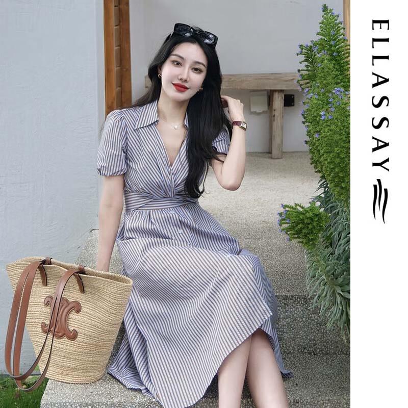 ELLASSAY Striped Short-Sleeve Shirt Dress