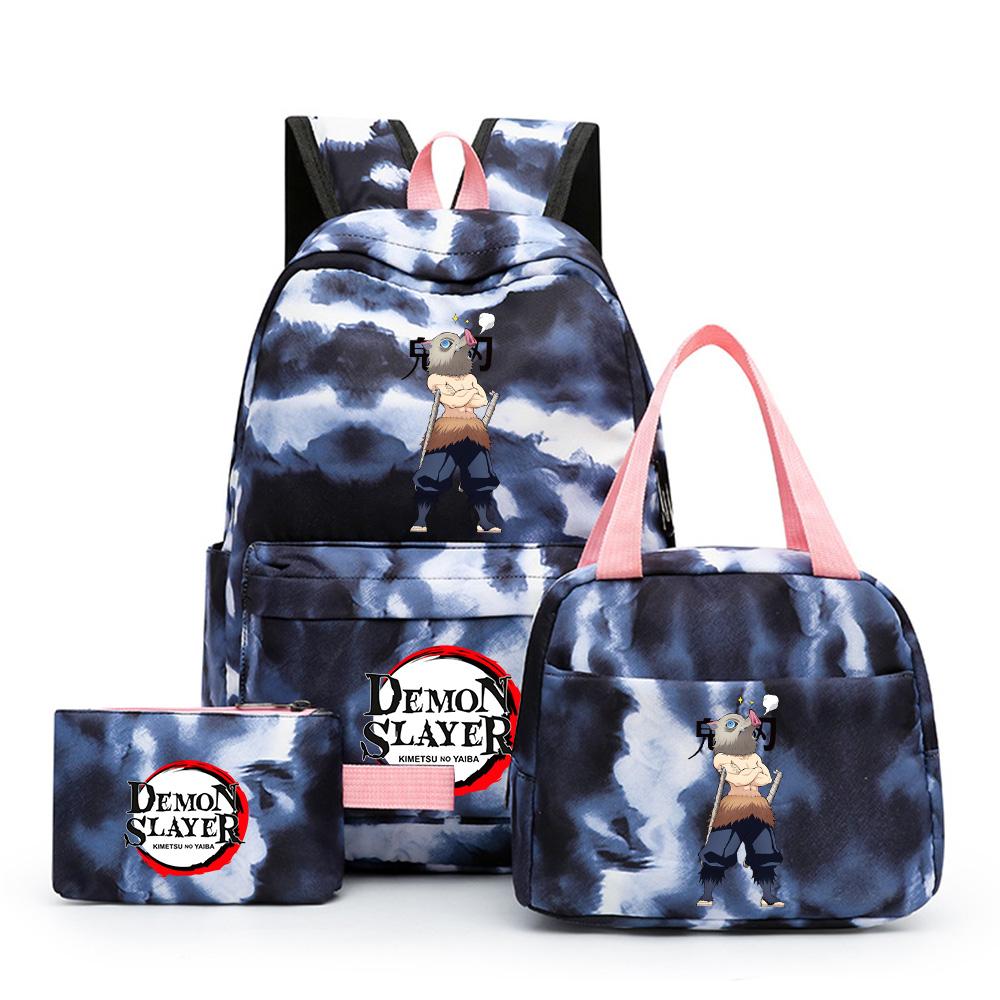 3Pcs/set Anime Demon Slayer Printed Backpack with Lunch bag Pencil Case for Teenager Bookbag Girl Boy Travel Bag Gift