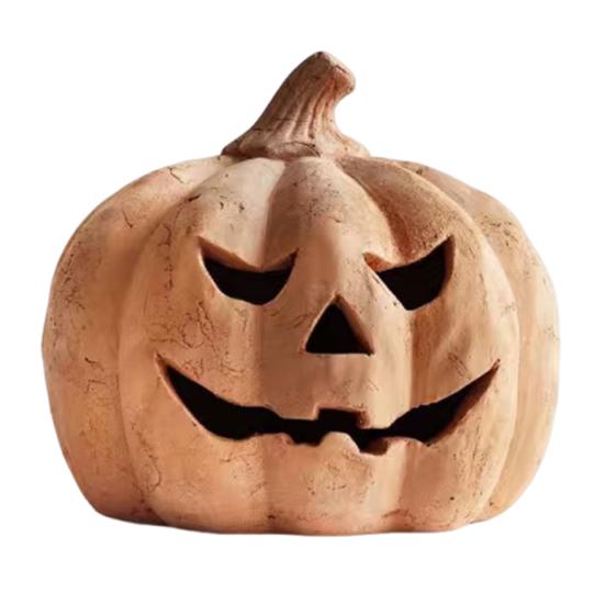 Regalos Pensados para Halloween Portavelas de Calabaza, Linterna de Resina Portavelas de Té con Centros de Mesa Festivos Cara Tallada para Chimenea de Granja de Otoño