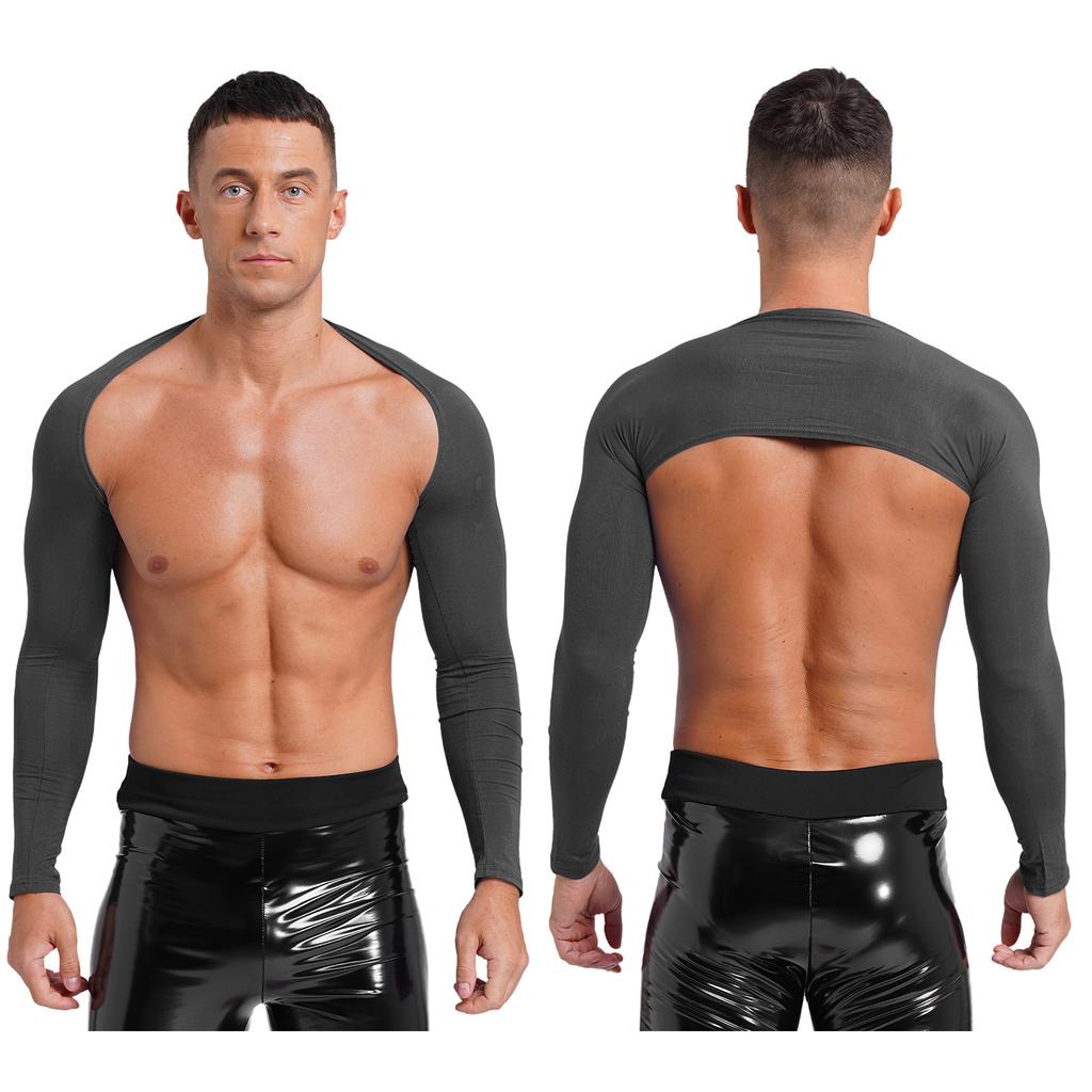 Herren Offene Vorderseite Crop Top Lässig Einfarbige Langarm Strickjacke Fitness Sport Bolero Schulterbedeckung Tops zum Zeigen des Körpers