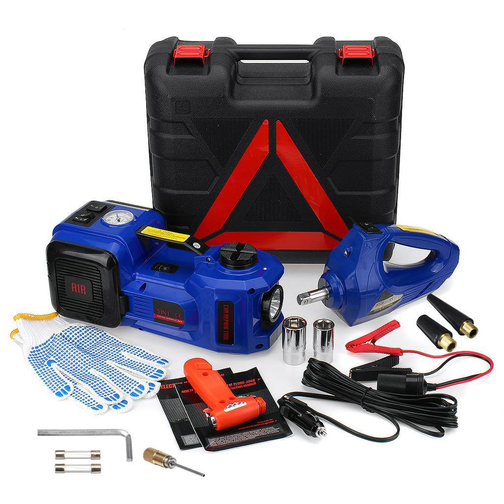 180W 3 IN 1 Electric Hydraulic Floor Car Jack Tire Inflator Pump LED Light 480N.M Electric Impact Wrench Car Repair Tool
