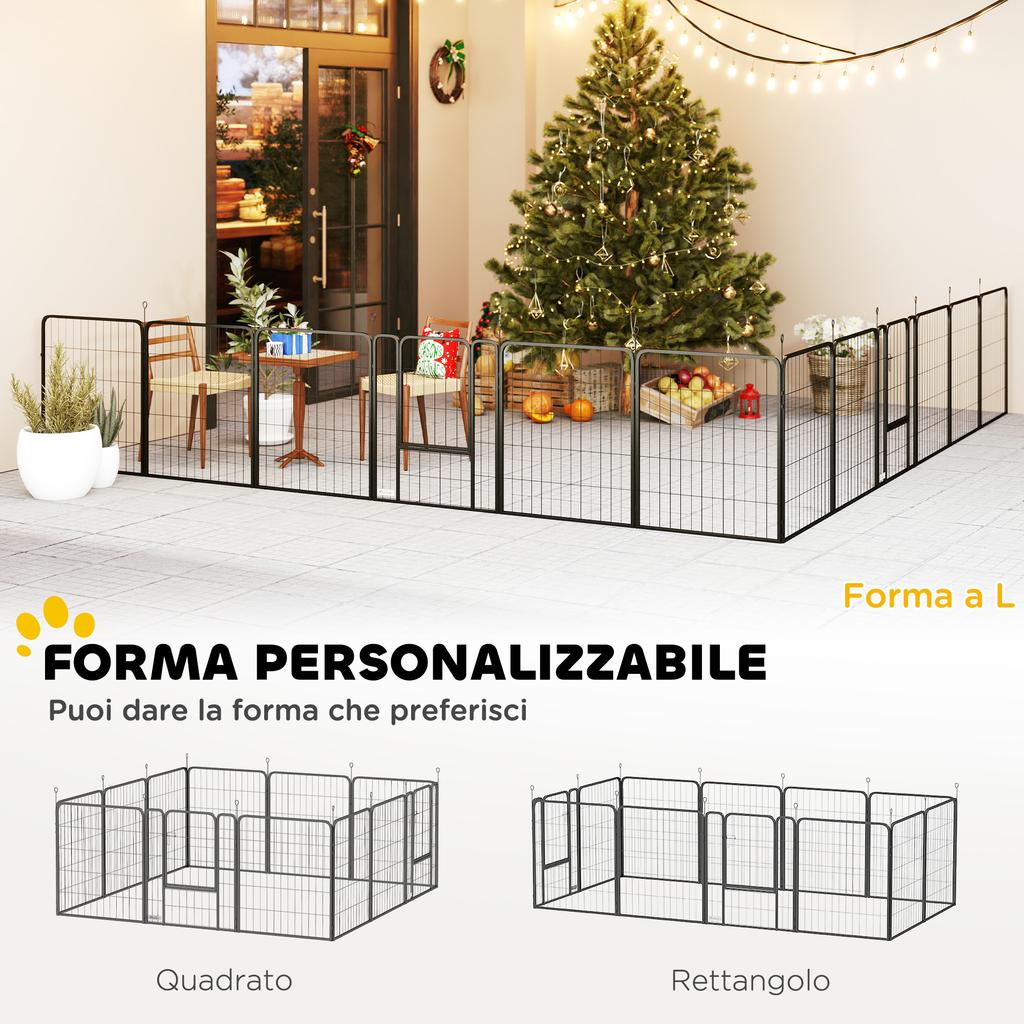 12-Panel Modular Dog Playpen, 68x1.5x80cm, Black Steel, with Entrance Door