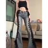 VIONA Damen Dark Academia Goblin Core Harajuku Y2K Low Rise Spitze Jeans Abi Denim Schlaghosen Glockenhose Y2k Japanisch Goth Gyaru Kpop