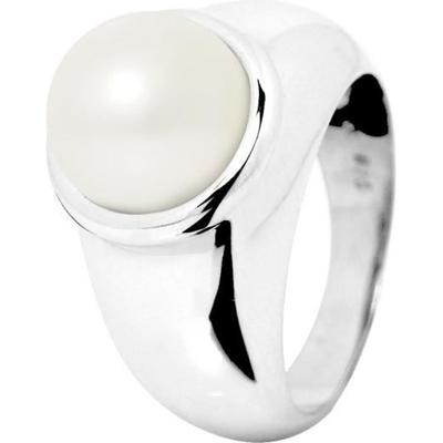 PERLINEA – Ringknopf aus echten Süßwasser-Zuchtperlen, 9–10 mm, naturweiß – 925er Sterlingsilber – Damenschmuck