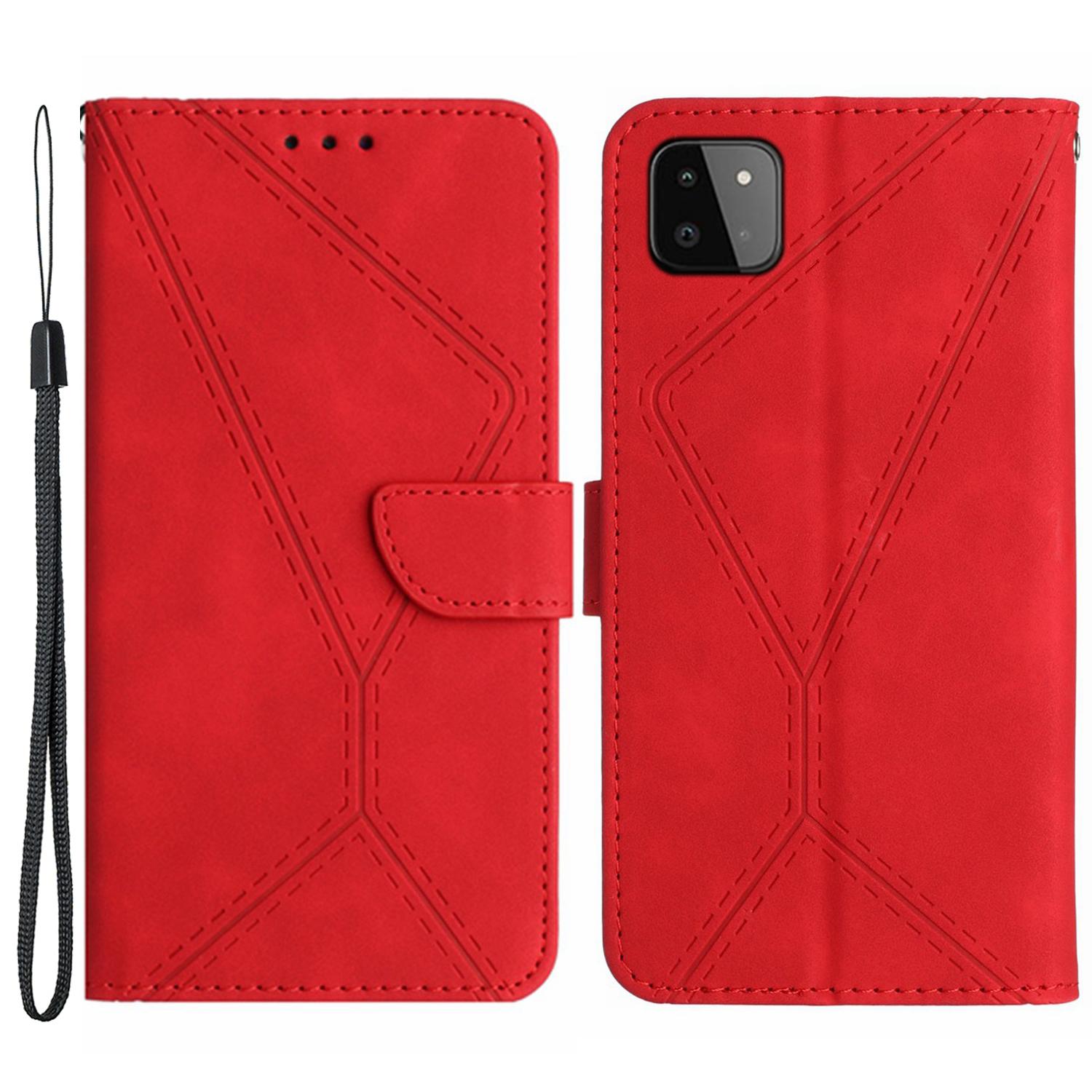 

HT05 Чехол для телефона с покрытием «кожа на ощупь» для Samsung Galaxy A22 5G (Версия ЕС) Кожаный чехол-подставка для кошелька с тиснением Red