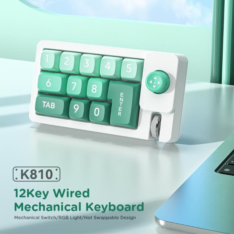 K810 Corded Mechanical Gamer Keyboard Hot-Swappable with Lighting Programmable Macros Joystick Small Keypad 12Keys