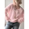 Damen Pullover Sweater Weicher V-Ausschnitt Lässiges Detail Hellrosa Lockere Passform für Frühling Herbst Frühling