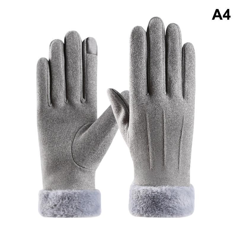 1 Pair Women's Warm Winter Gloves Touchscreen Gloves With Fur Cuff Plush Lining Cycling Sports Driving Windproof Warm Gloves