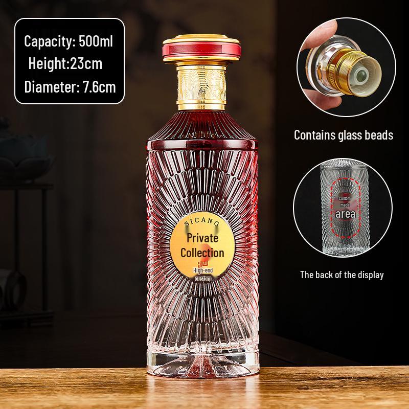 Gradient Baijiu Glass Bottle: 500ml Leak-Proof, Sealed Collectible Wine Container with Gift Box Packaging (Empty).