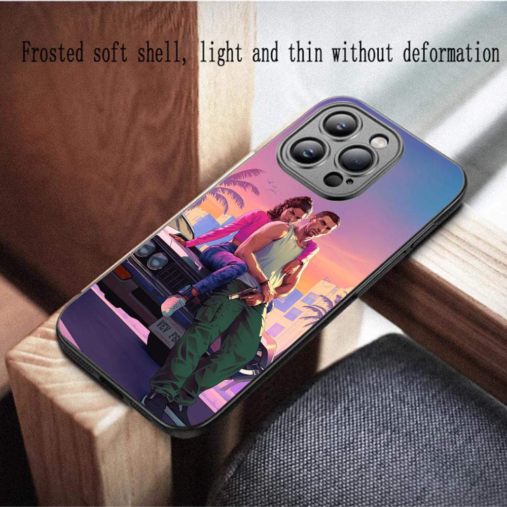 Gta-6 Pattern Design Ins Phone Case For iPhone 16 15 14 13 12 11 X XR XS 8 Plus Mini Pro Max Soft Black Shockproof Cover