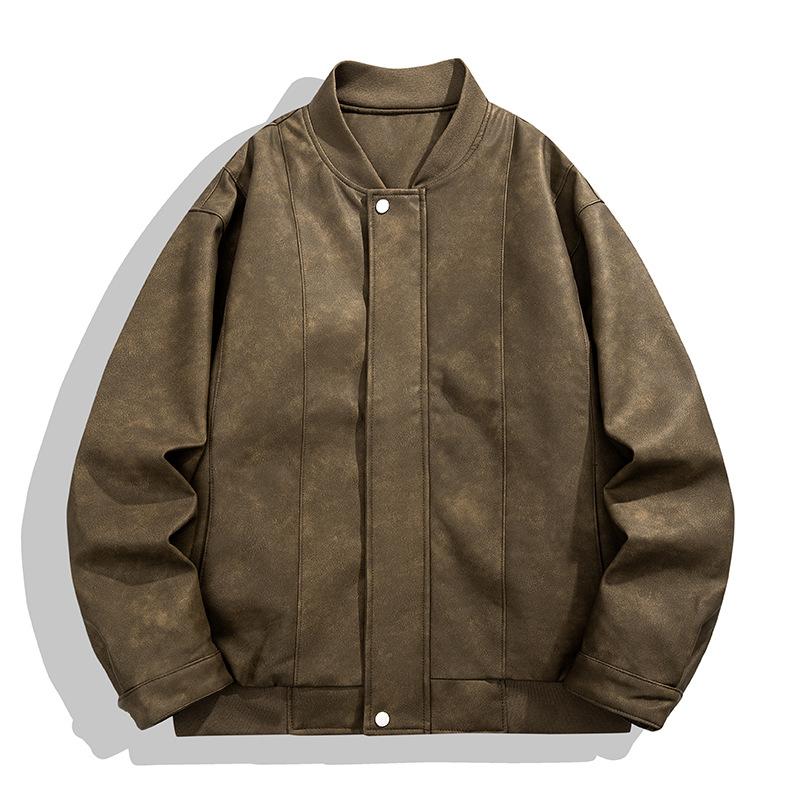 Jacket Men's Leather Jacket Men's Hooligan Handsome Baseball Collar Casual Motorcycle Clip