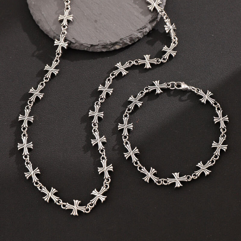 Cross Link Necklace and Bracelet Set
