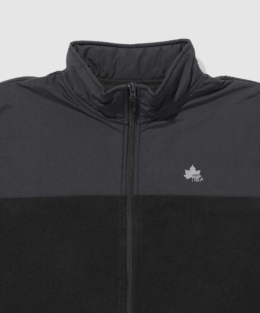 LOGOS PARK Men's Warm Nylon Fleece Jacket with Pockets, Stand-Up Pants, Black (Size L), E-Commerce Exclusive