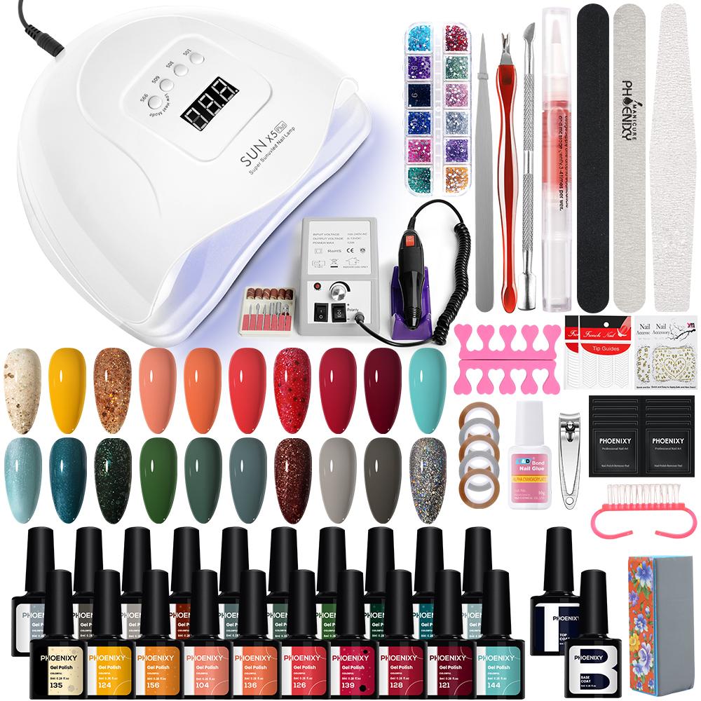 PHOENIXY Gel Nail Starter Kit 20 Colors Gel Nail Polish and 80W UV LED Lamp Nail Dryer Top Base coat Nail Art Tool Set