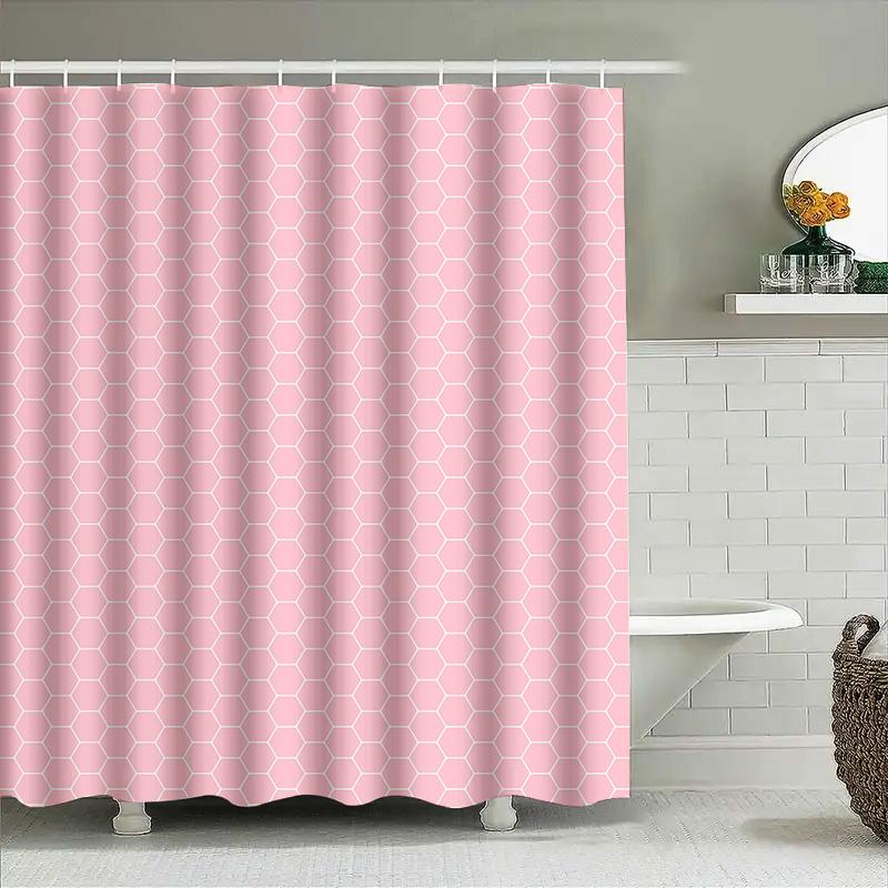 Soft Pink Hexagon Shower Curtain Bath Decor For Home Decoration Polyester Water-Resistant Bath Cover 72X78 Inches (183Cm X 198Cm