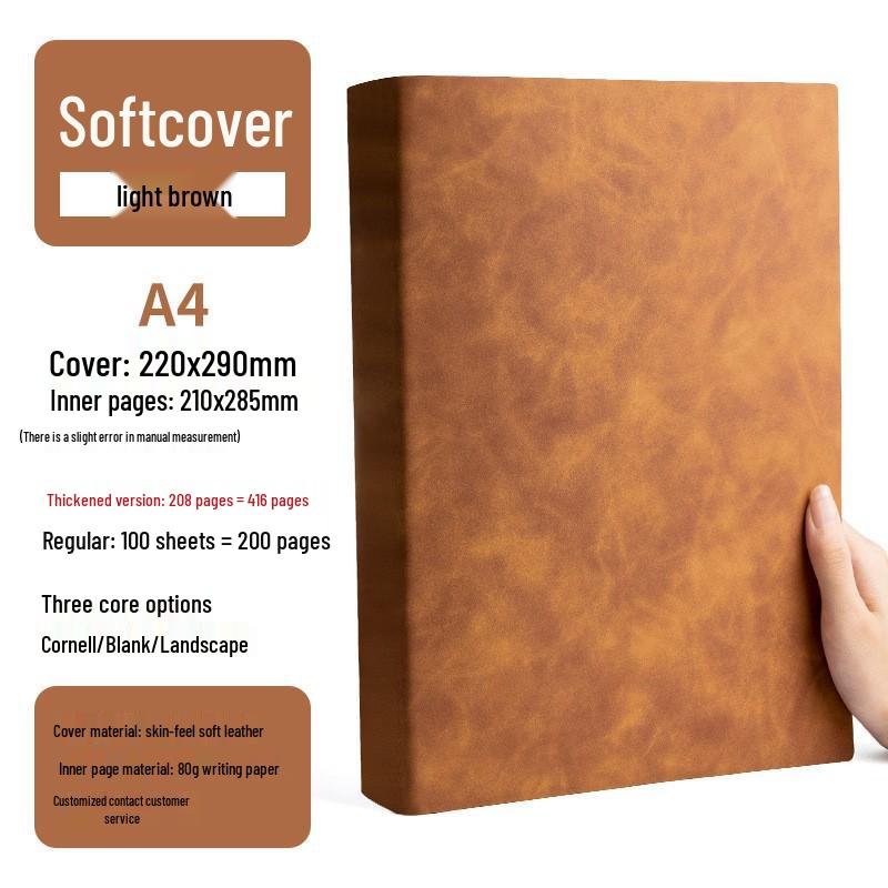

Дневник Qinde Li A4 в толстой мягкой кожаной обложке для аспирантов, блокнот Cornell с пустыми страницами Lined 200 Pages светло-коричневого
