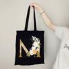 Gold Letter Flower Canvas Bag Women's Shopping Bag Reusable Large Capacity Portable Handbag Harajuku Student Shoulder Bag
