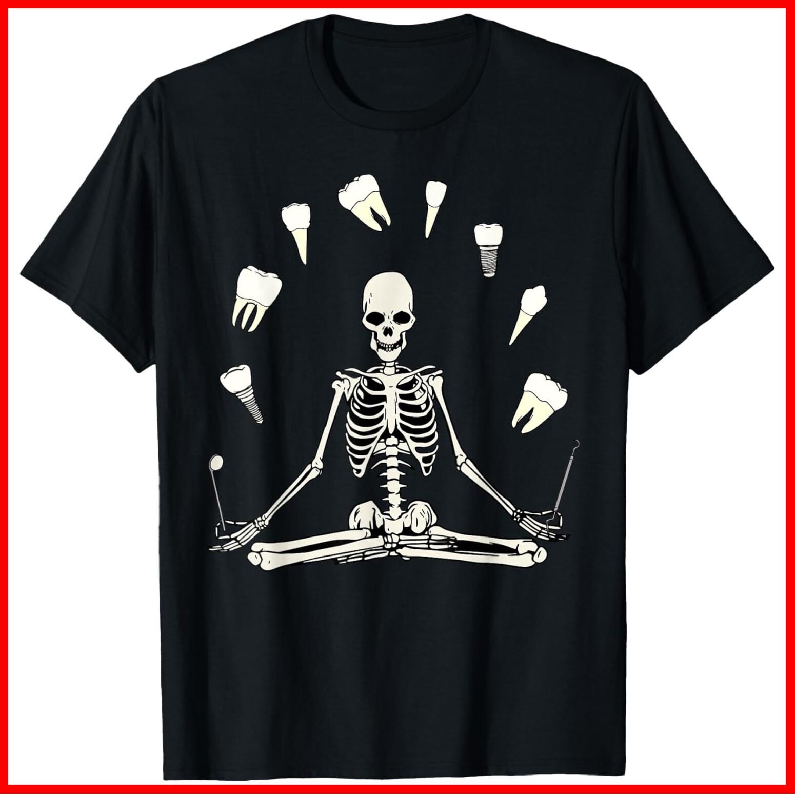 Funny Skeleton Yoga Dental Hygienist Tooth Dentist Halloween Black T-Shirt S-5XL XL