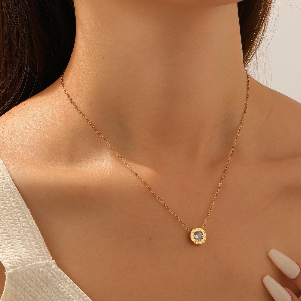Gold Chain Necklace with Single Bezel-set Crystal Pendant for Women