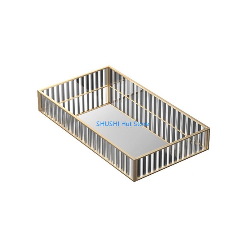 

Glass Storage Box Gold Strip Vanity Tray Coffee Tea Fruit Organize Trays for Home Bedroom Dormitory Jewelry Makeup D57B