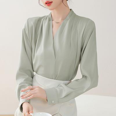 Women Blouses Shirts 2025 Spring Long Sleeve Women Blouse Shirt Office Lady V-Neck White Chiffon Blouse Shirt Women Tops J915