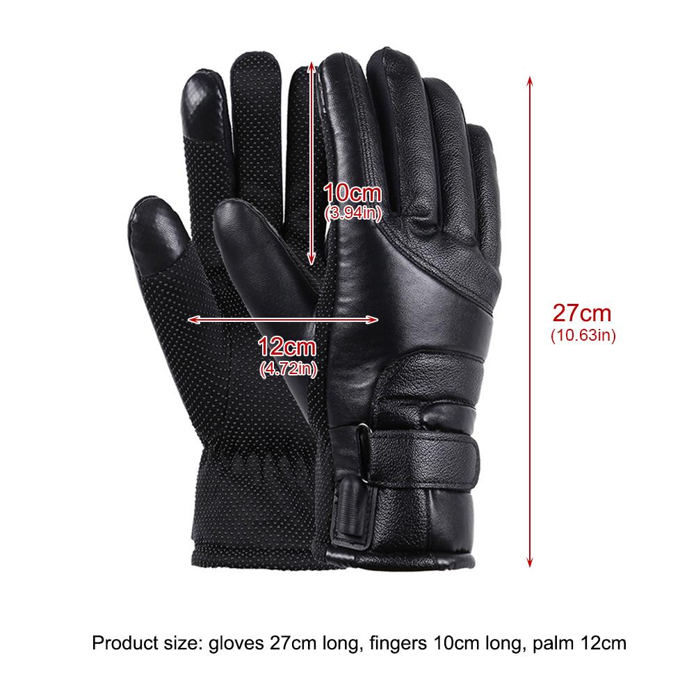 USB Heated Gloves Touchscreen Hand Warmer Electric Heating Gloves Windproof Leather Motorcycle Gloves for Outdoor Cycling Skiing