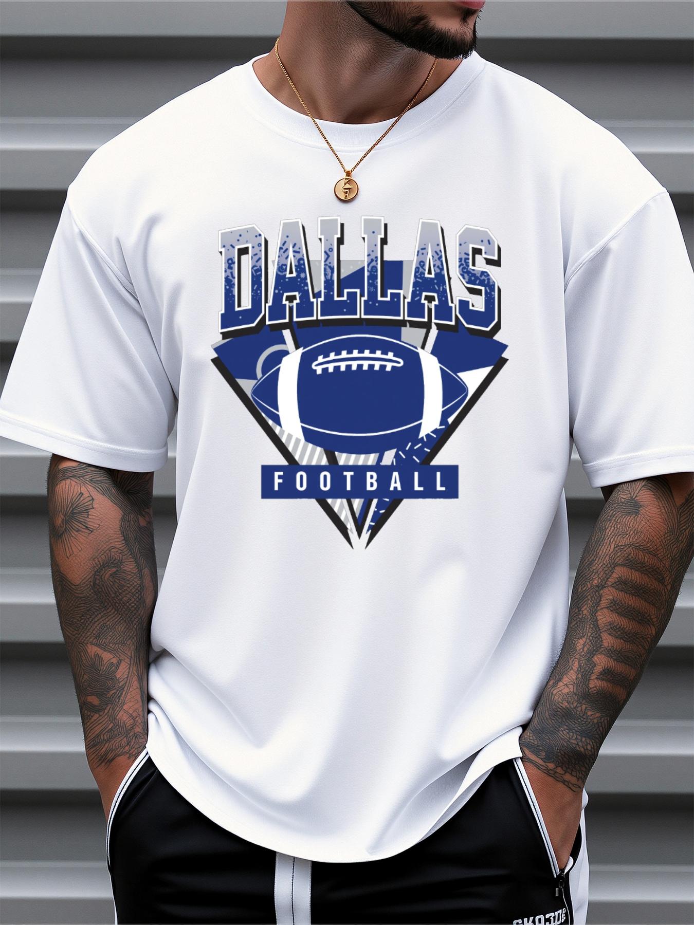 T Shirt for Man 100 Cotton Summer Dallas Football Themed Print Casual Slim Fit Round Neck Short Sleeved Tshirt Top M