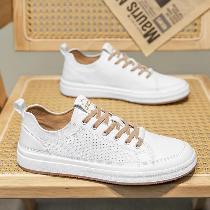 Pantofi sport pentru bărbați, respirabili, clasici, cu dantelă, simpli, albi, din piele, de designer, pentru birou, pantofi Tenis Masculino