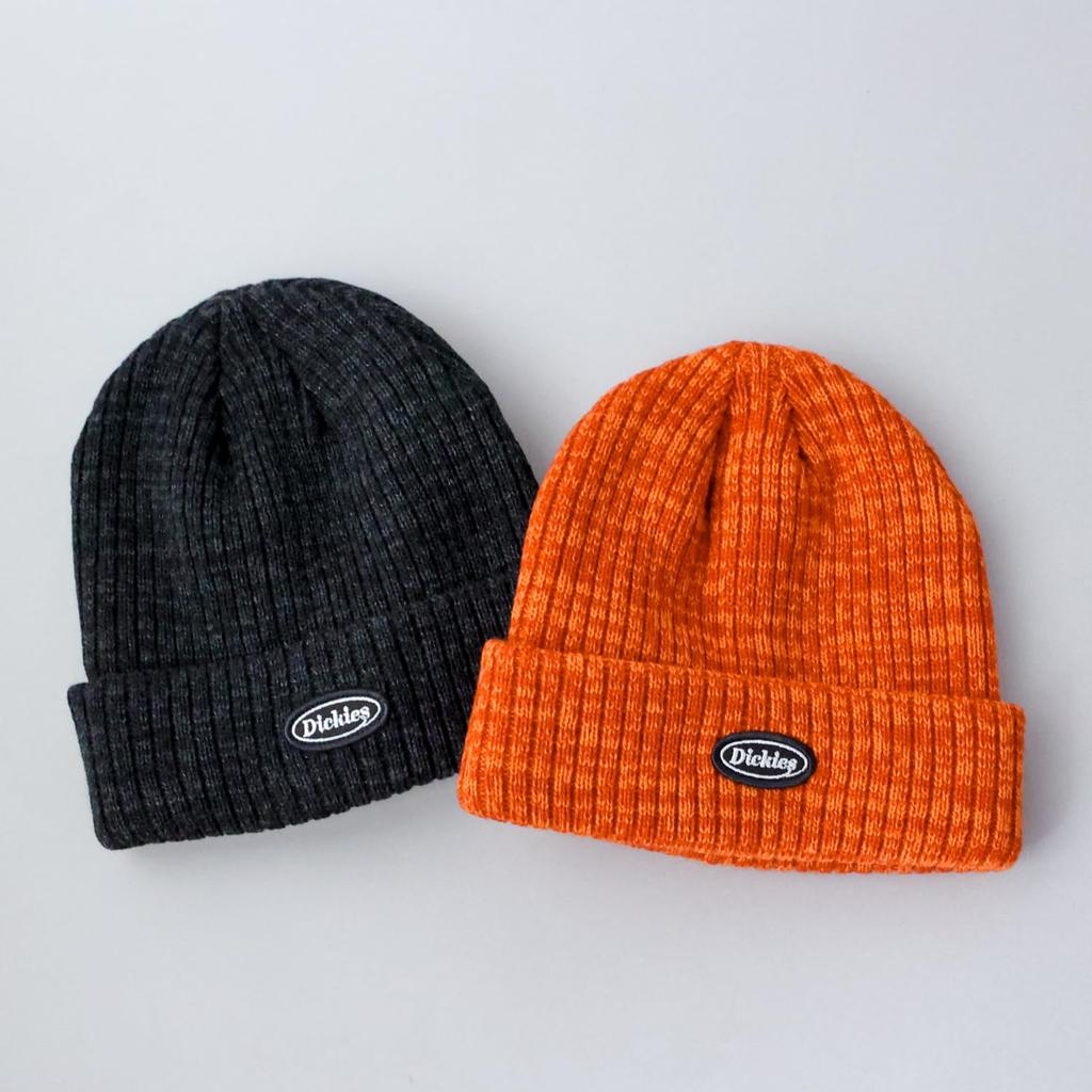 Dickies CALIF Ribbed Knit Cap with Logo Unisex Acrylic Solid Orange Perfect for Snowboarding Patch, Beanie, Color, Mix, 006,