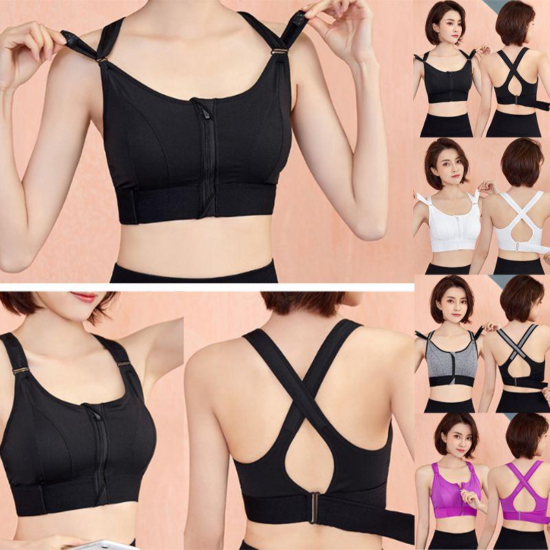 Soutien-gorge de sport rembourré sans coutures pour femme à impact élevé avec fermeture éclair sur le devant et bretelles réglables