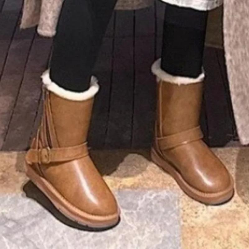 Fashion Winter Plus Velvet Mid-Calf Boots 2024 High Quality Side Zipper Women's Boots Fashion Belt Buckle Daily Boots Women Ladies Shoes