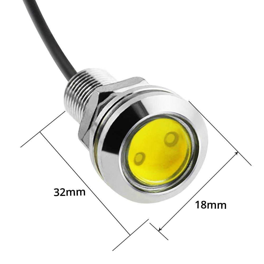 2 stk Ny 18MM bil Eagle Eye Silver Shell DRL Led Kjørelys LED 12V Backup Rygge parkeringssignal Biler Lampe