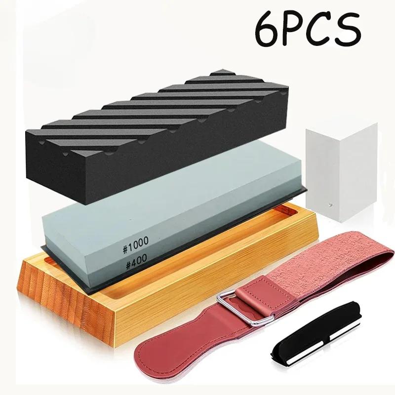 Profesionální sada kamene na broušení nožů 400/1000 3000/8000 Zrnitost Protiskluzová bambusová základna Oboustranné vedení nože brousek