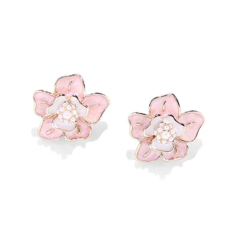 Brincos de Tarraxa Flor de Cerejeira Camélia de Luxo para Mulheres Vintage Elegante Pérola Design Único Inspirado na Natureza Chique Estilo Francês