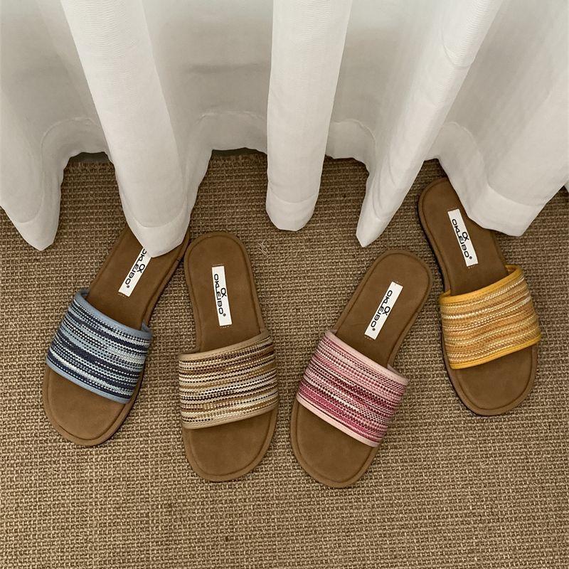 

Korean version of square head matte weaving color matching with sandals women s new summer wear beach shoes slippers in 2025 40 синий