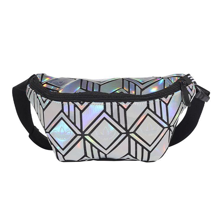 Adidas Originals Fashion Trend Sports 3D Printed Zipper Closure Waist Bag Women Waist Bag Iridescent-Silver GE5452 Dazzling Color Silver