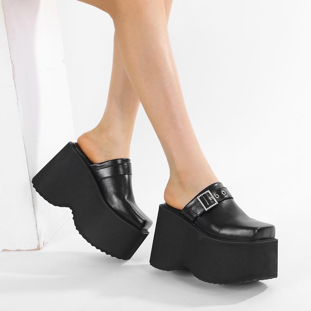 Wedges mules shoes Women high heel pumps Fashion slipper sandals platform casual outdoor comfortable Square toe Summer shoes