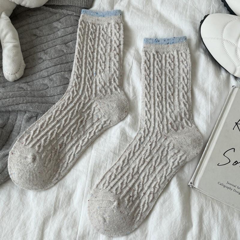 Gray-Blue Wool Socks Children'S Warm Ideas Yarn Twist Medium Tube Socks Fleece Thickened Winter Confinement Socks