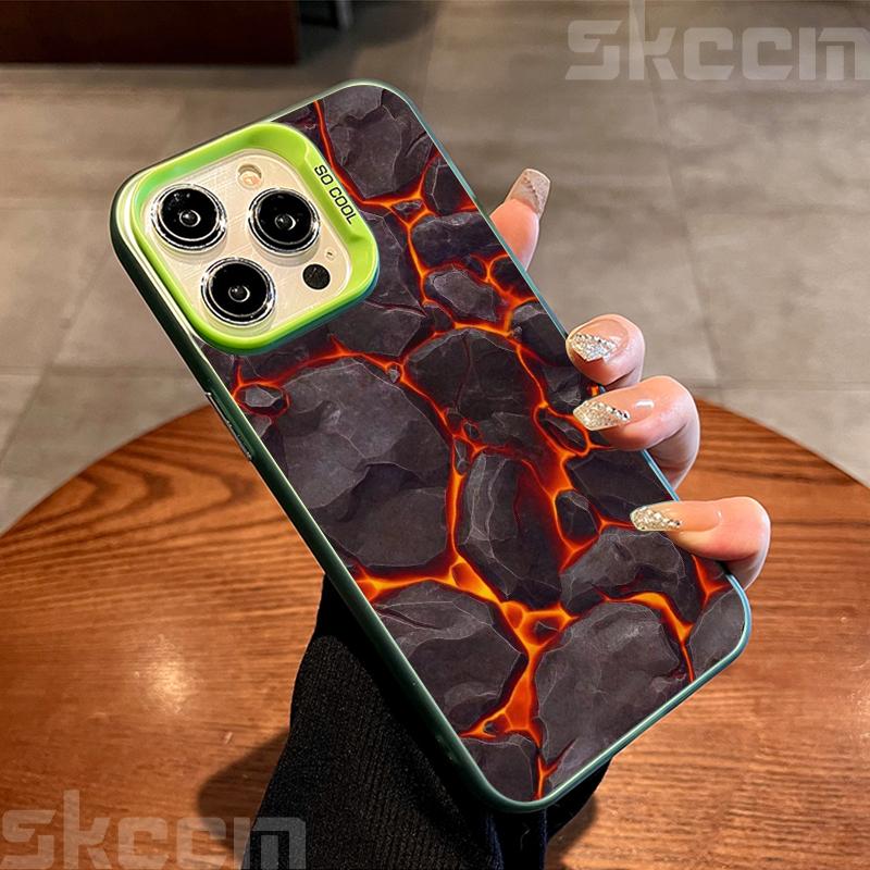 Creative Volcanic Magma Electroplate Silver IMD Case For iPhone 16 15 14 Pro Max Plus 11 12 13 Pro 7 8 Plus X XS XR Hard Cover