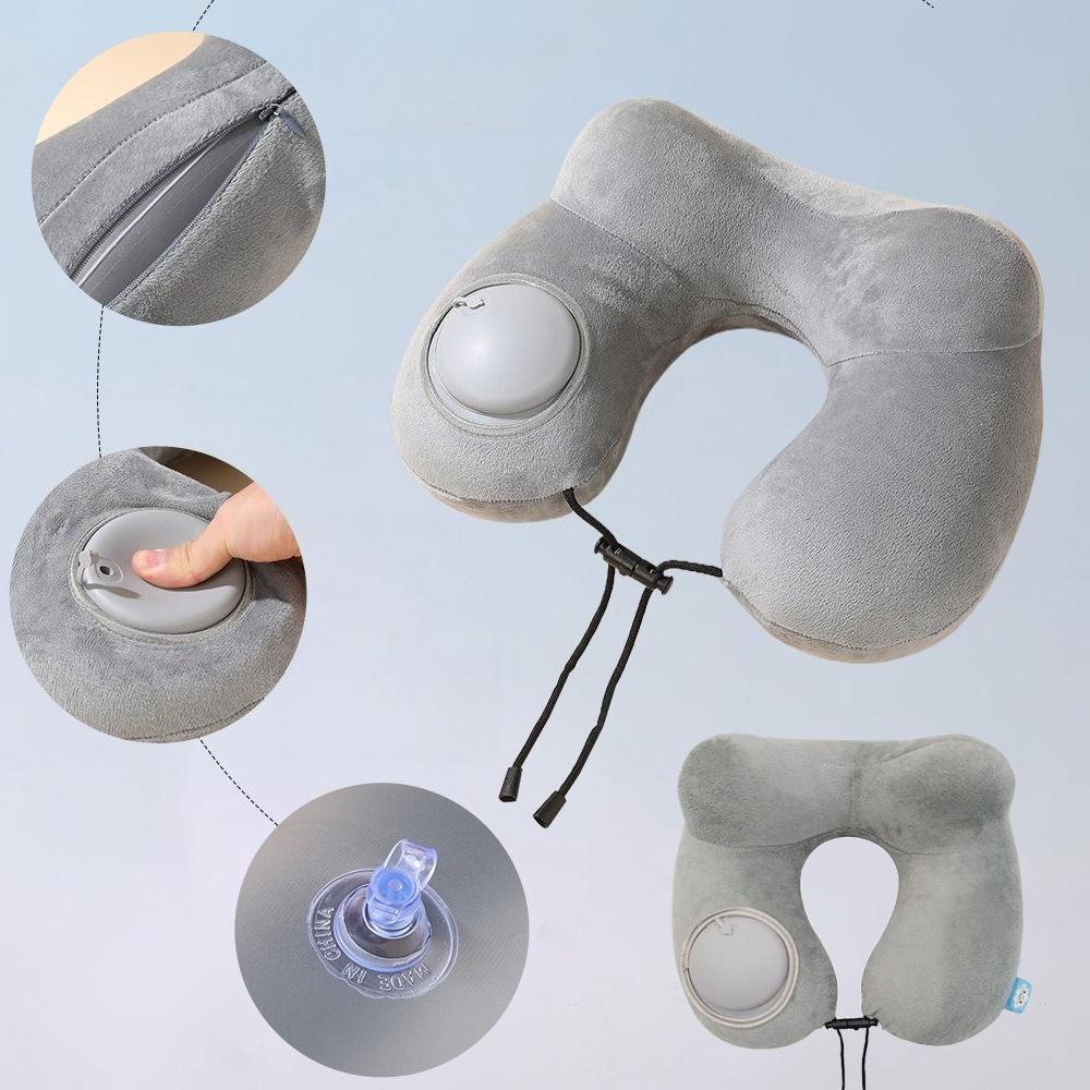 Portable, removable and washable multi-functional neck pillow for airplane travel, inflatable U-shaped neck protection pillow