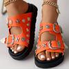 Women's Solid Color Platform Sandals, Double Buckle Design Straps Slip On Thick Bottom Slides Shoes, Summer Comfy Footwear